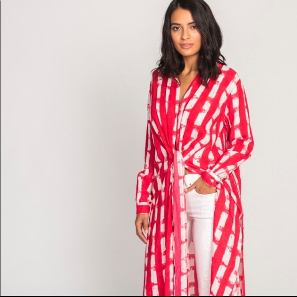 New Solito Berry check long line shirt size large